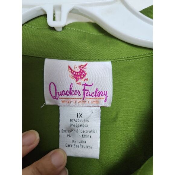 Quacker Factory Green w/Studded Detail Cotton Button Up Jacket size 1X - Picture 7 of 9